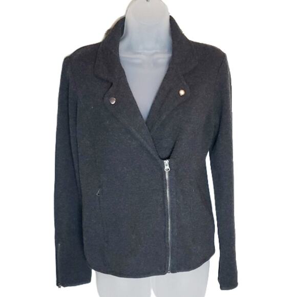 Adrienne Vittadini Sweaters - Adrienne Vittadini Black Charcoal Knit Wool Asymmetric Zip Moto Jacket SZ S